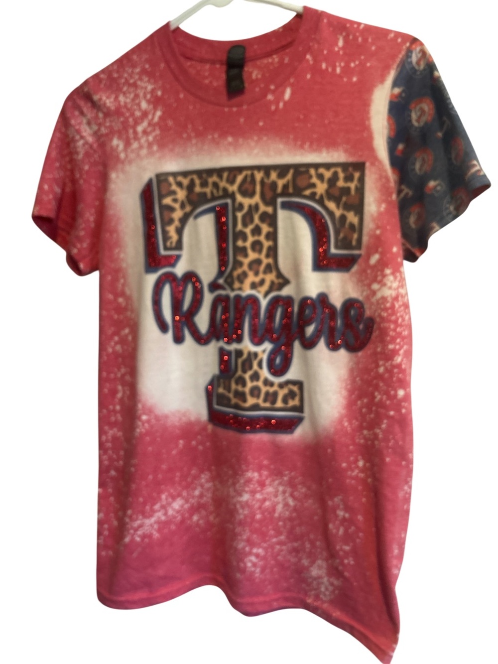 Women’s Anvil Texas Rangers Leopard 'T' Graphic Tee Size S